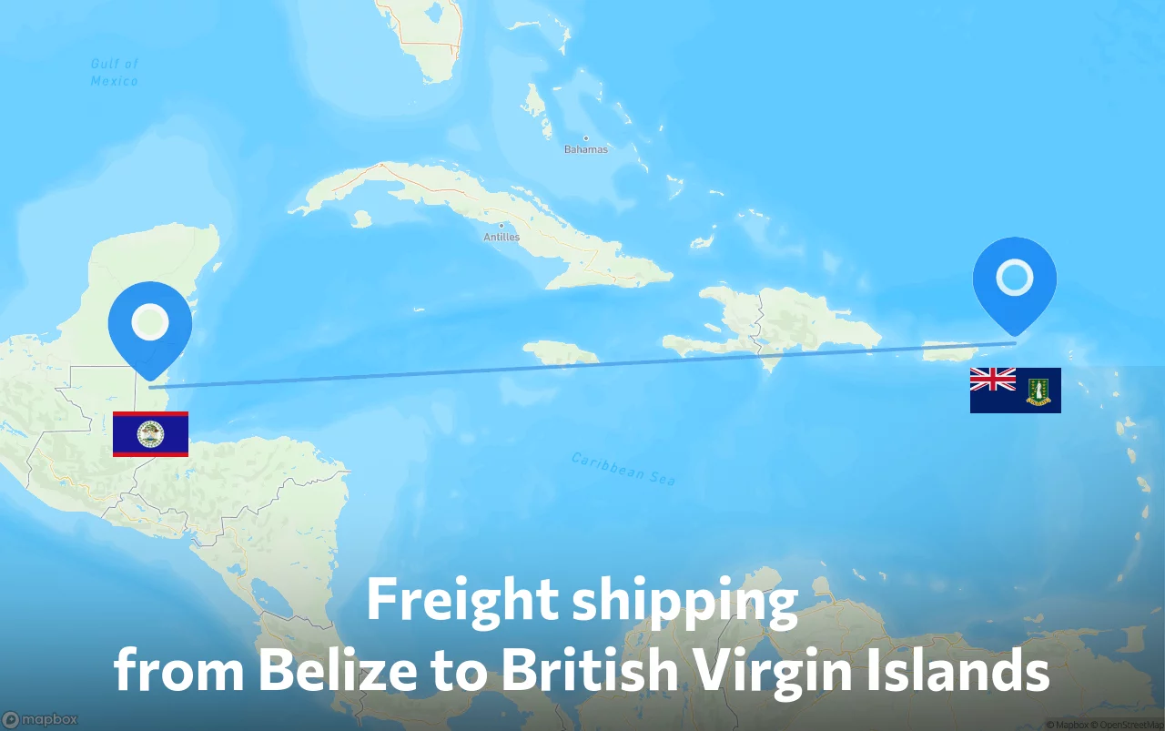 Shipping route from Belize to British Virgin Islands