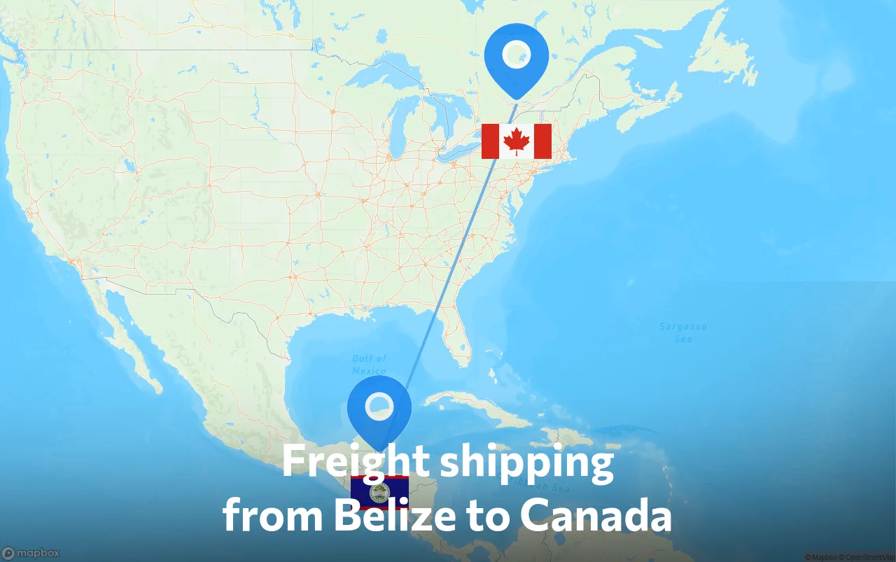 Shipping route from Belize to Canada