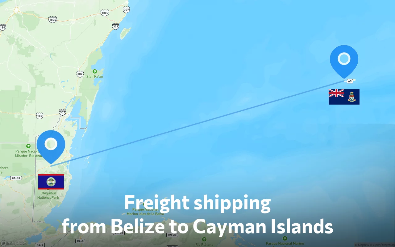 Shipping route from Belize to Cayman Islands