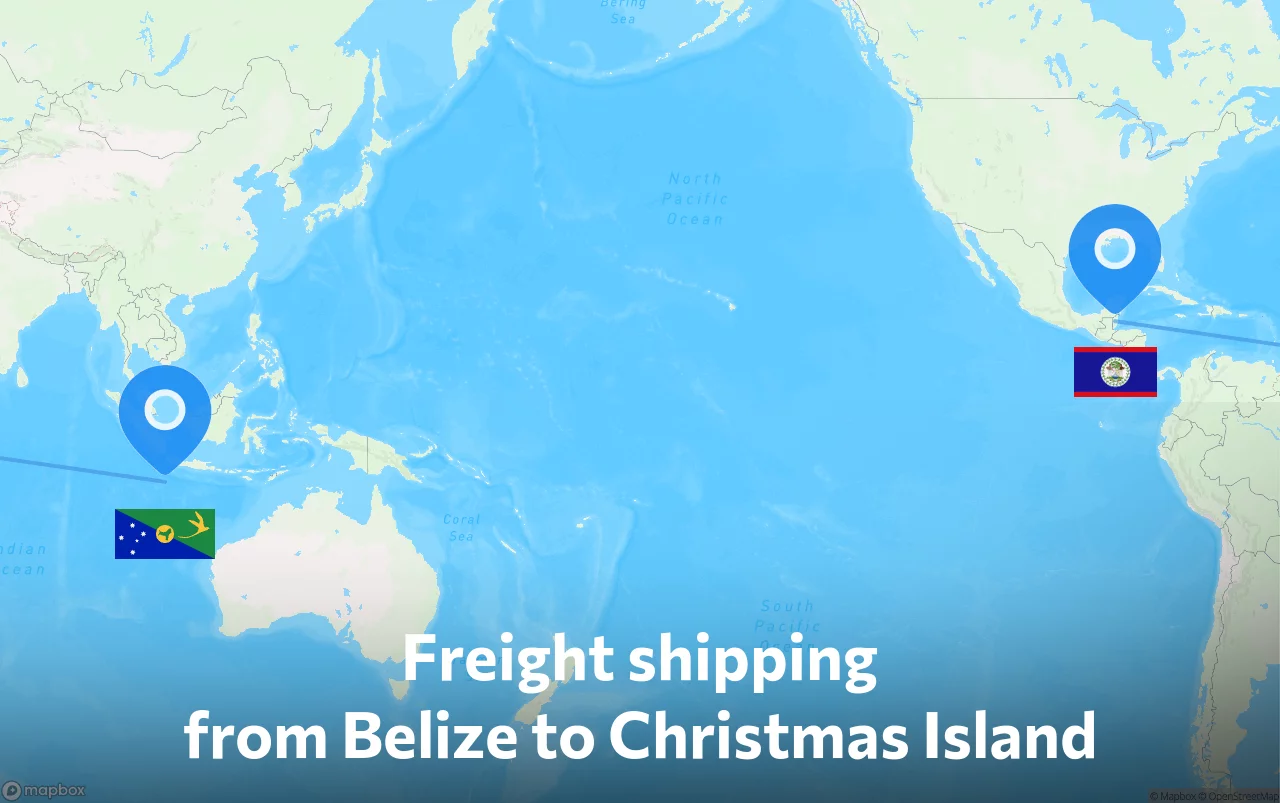 Shipping route from Belize to Christmas Island