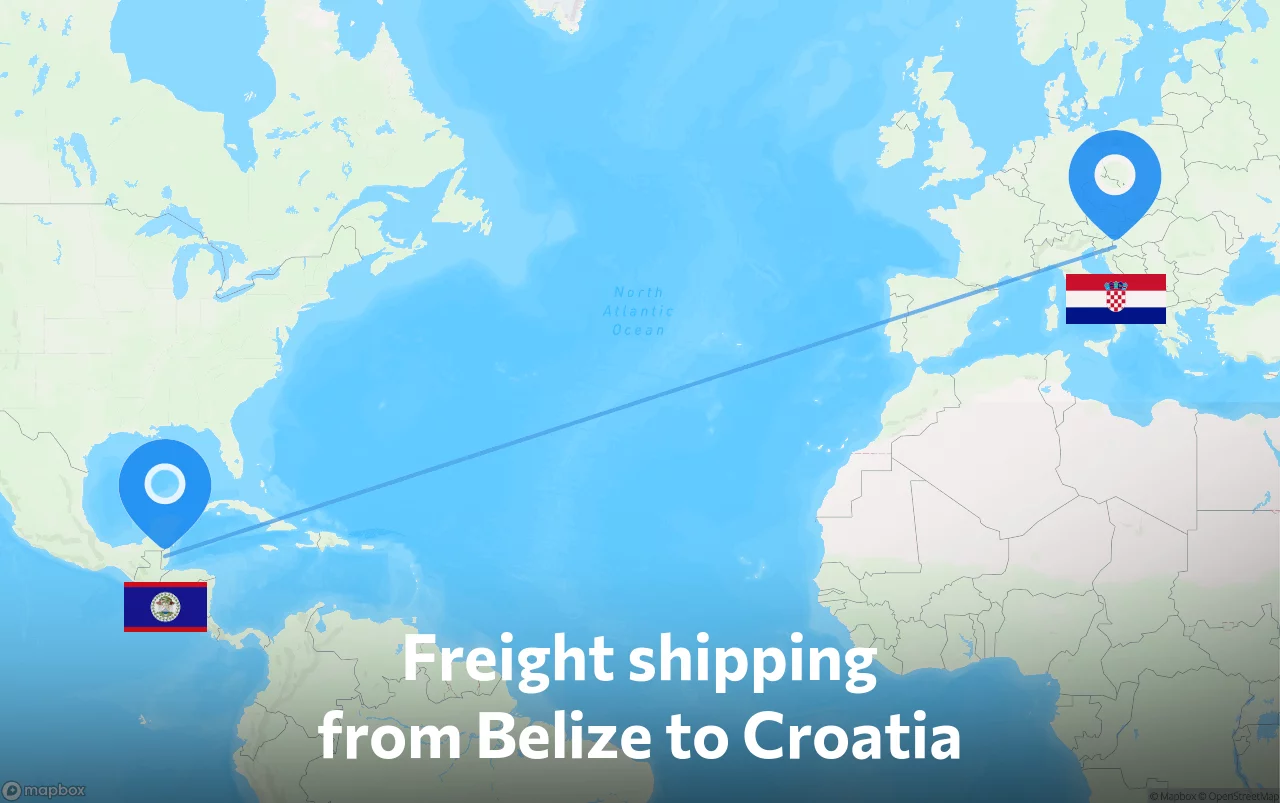 Shipping route from Belize to Croatia
