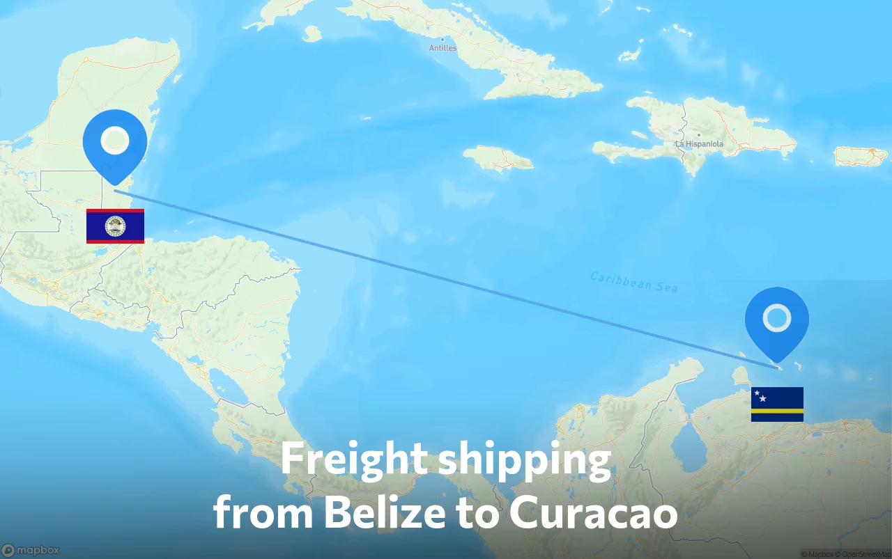 Shipping route from Belize to Curacao