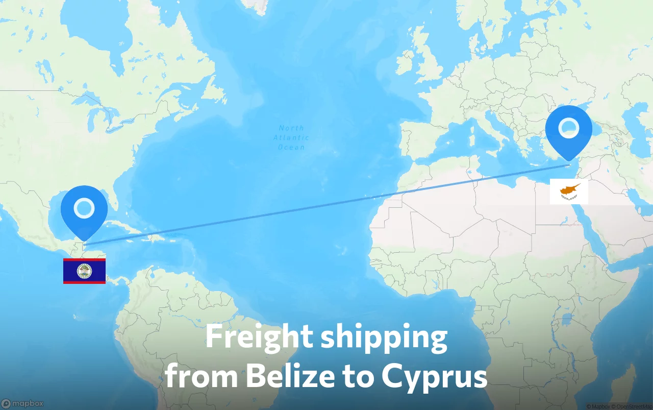 Shipping route from Belize to Cyprus