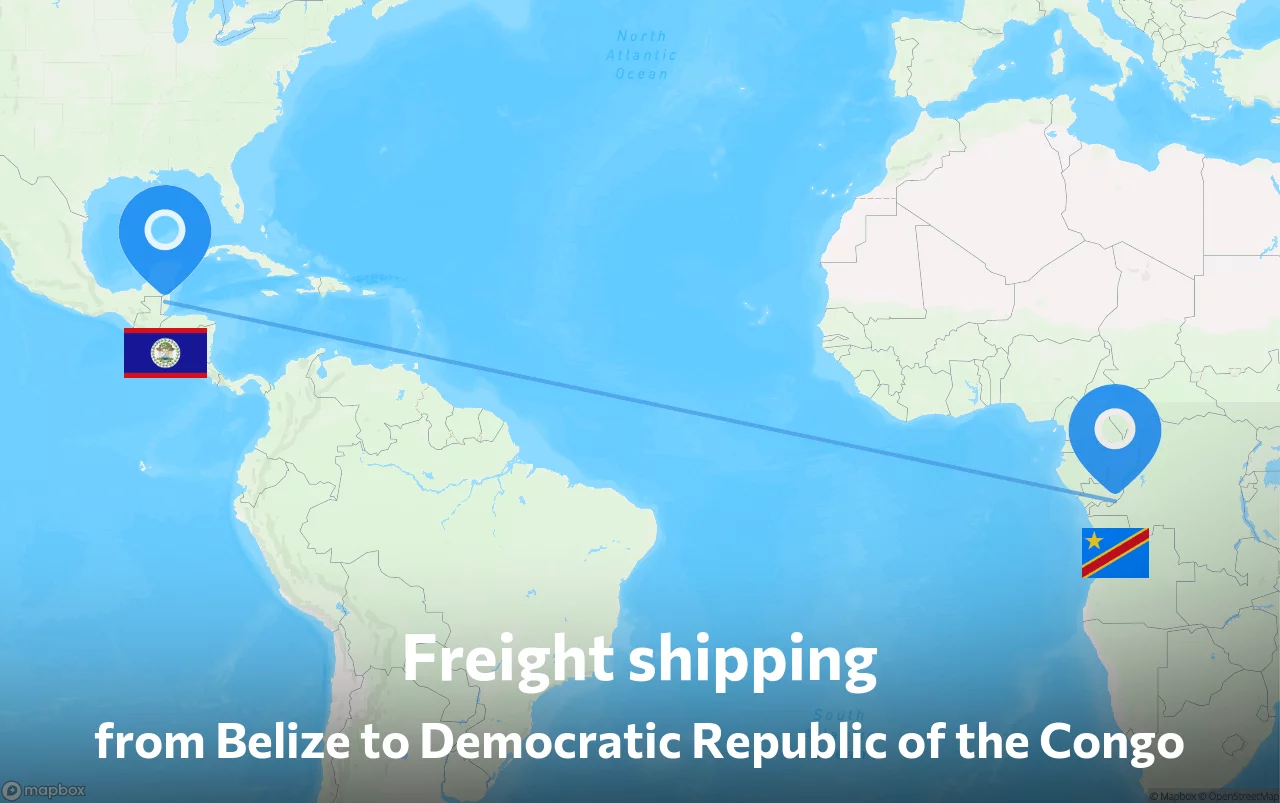 Shipping route from Belize to Democratic Republic of the Congo
