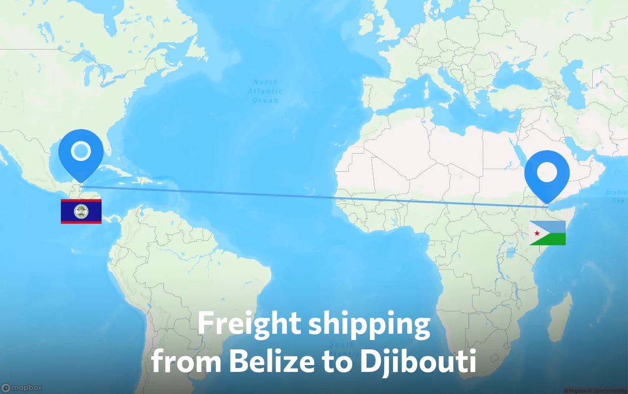Shipping route from Belize to Djibouti