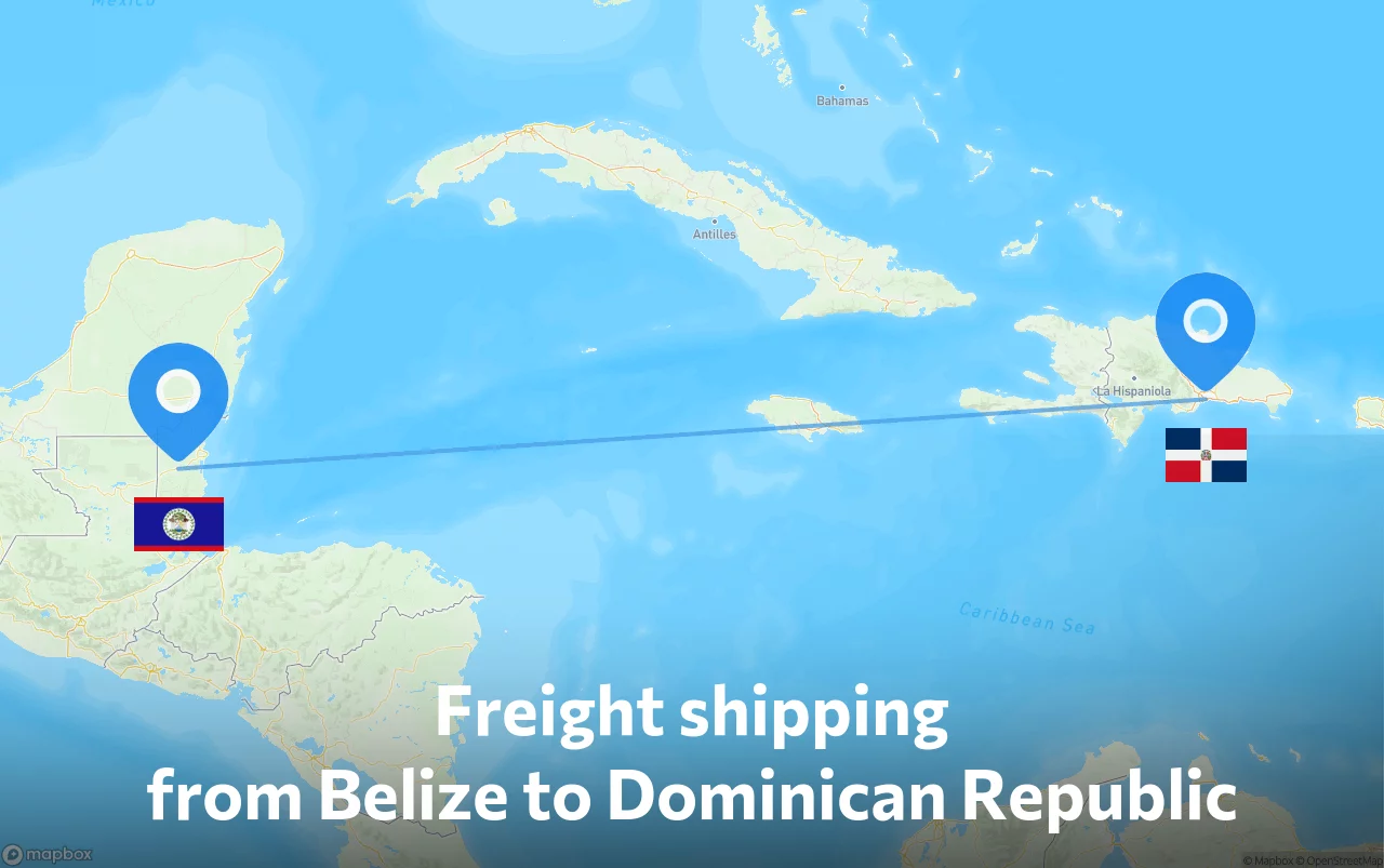 Shipping route from Belize to Dominican Republic
