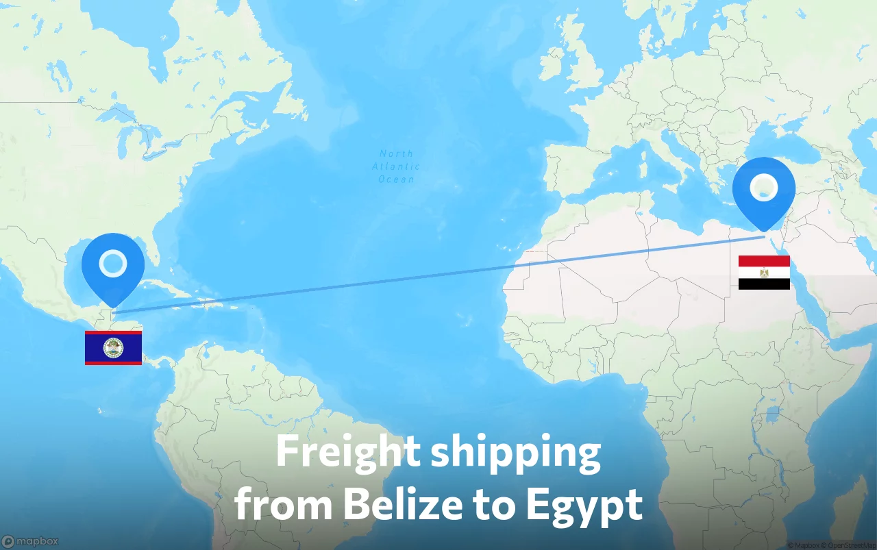 Shipping route from Belize to Egypt