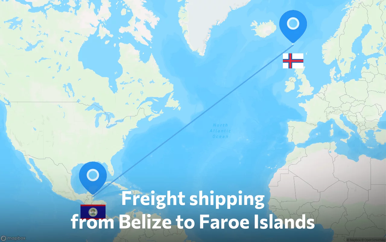 Shipping route from Belize to Faroe Islands