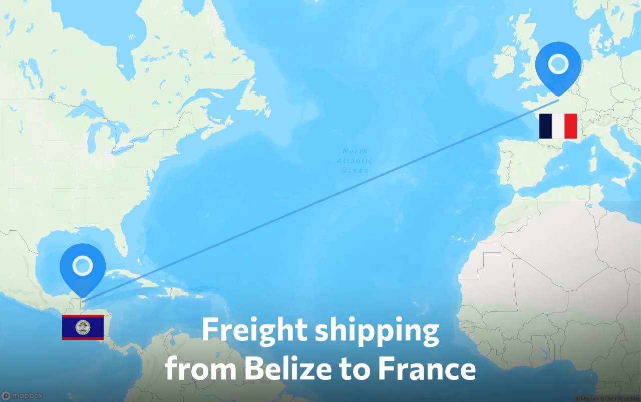 Shipping route from Belize to France