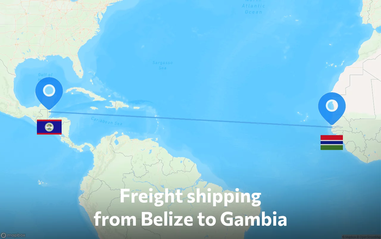 Shipping route from Belize to Gambia