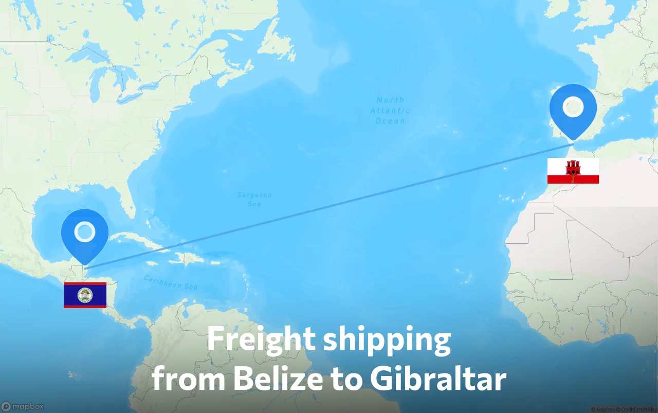 Shipping route from Belize to Gibraltar