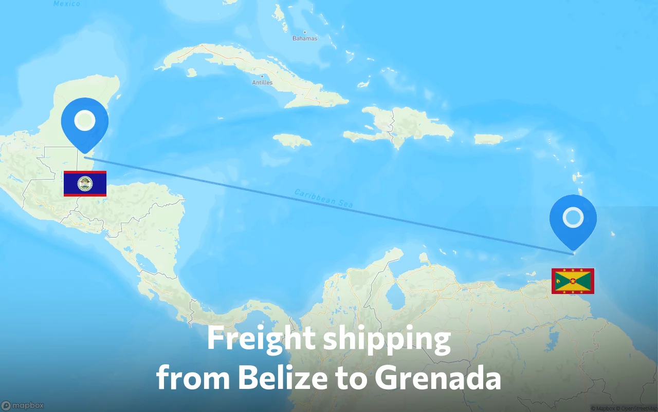 Shipping route from Belize to Grenada