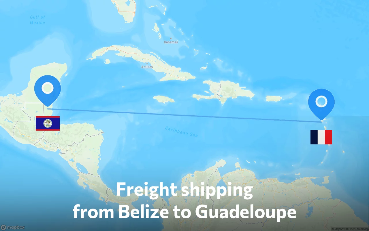 Shipping route from Belize to Guadeloupe