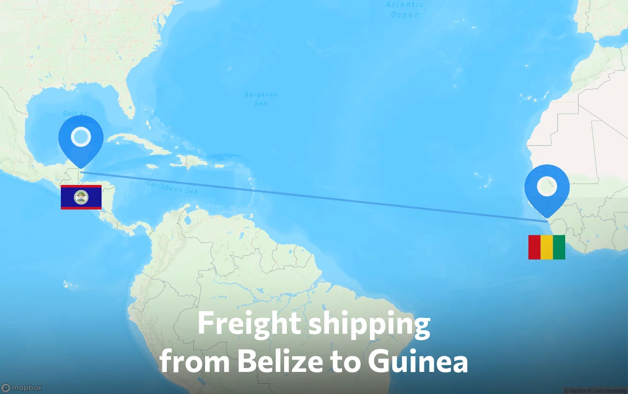 Shipping route from Belize to Guinea