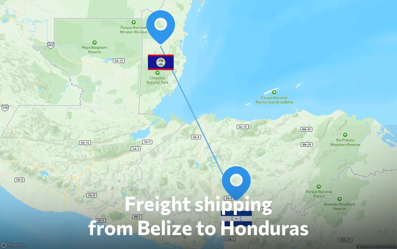 Shipping route from Belize to Honduras