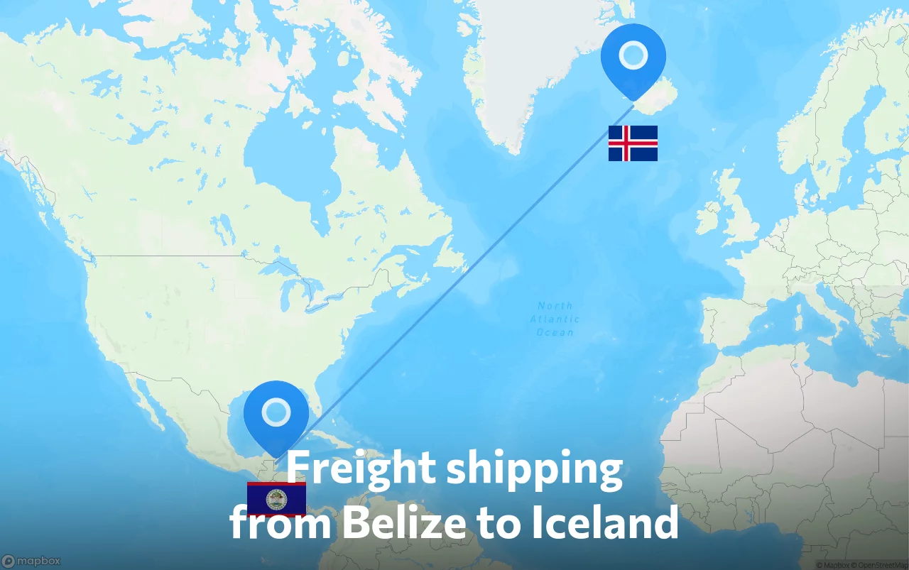 Shipping route from Belize to Iceland