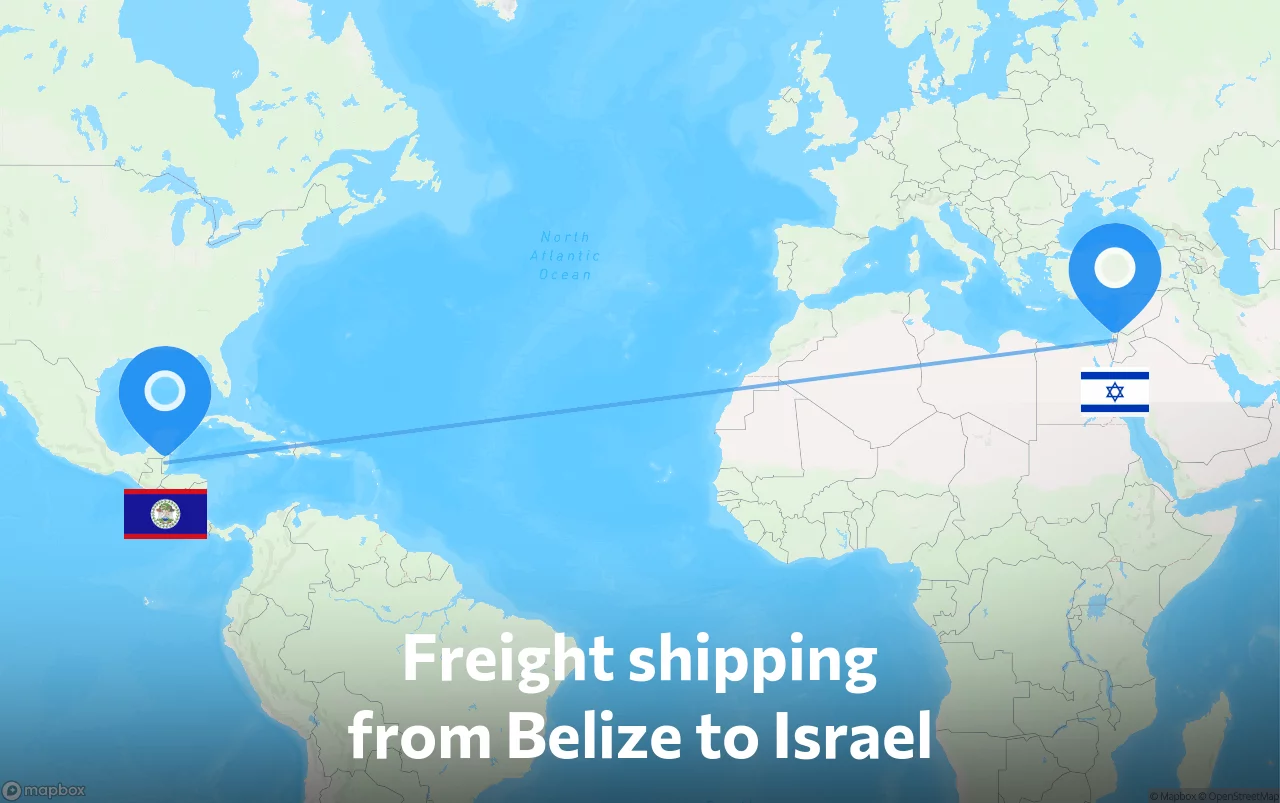 Shipping route from Belize to Israel