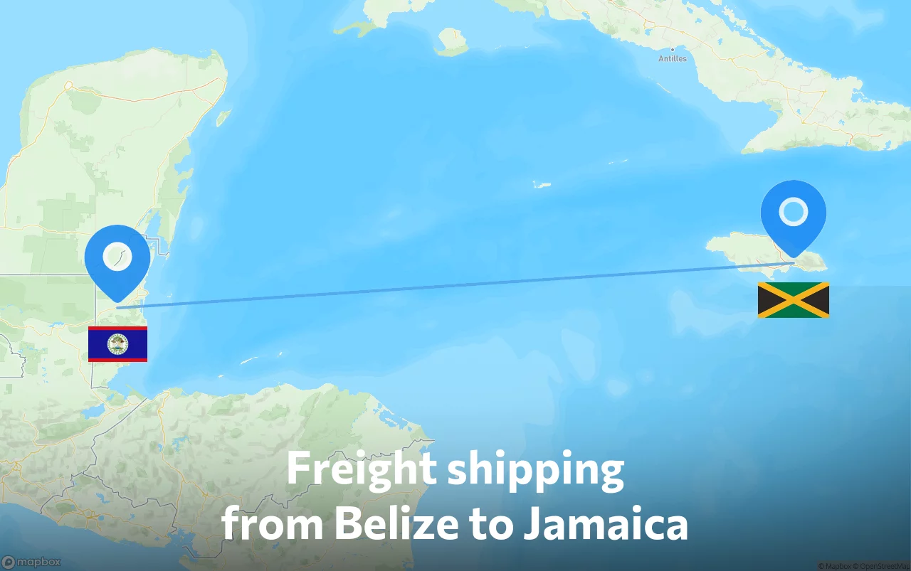 Shipping route from Belize to Jamaica