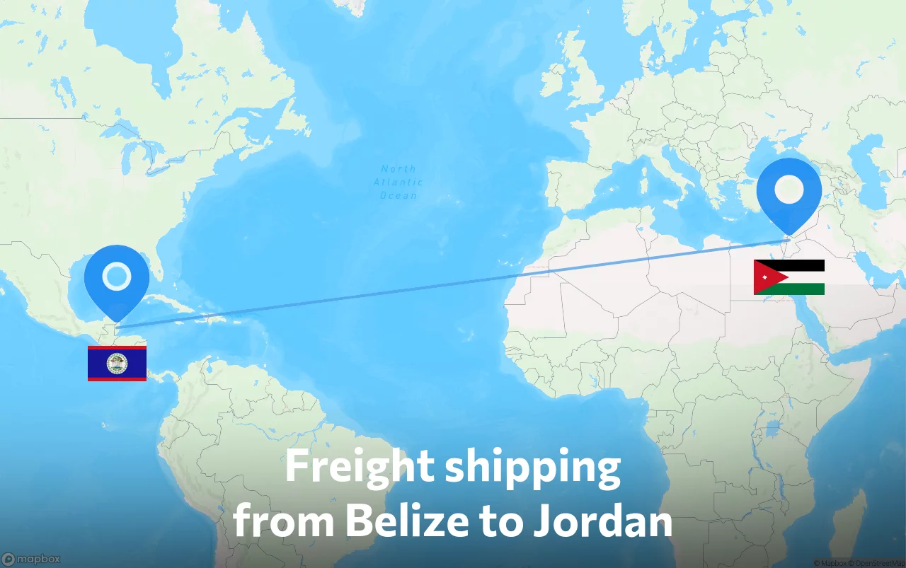 Shipping route from Belize to Jordan