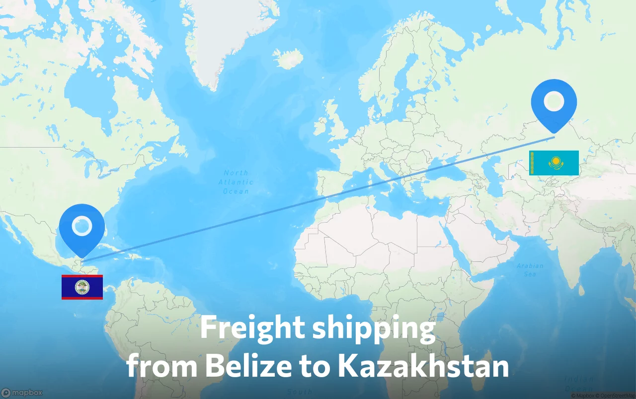 Shipping route from Belize to Kazakhstan