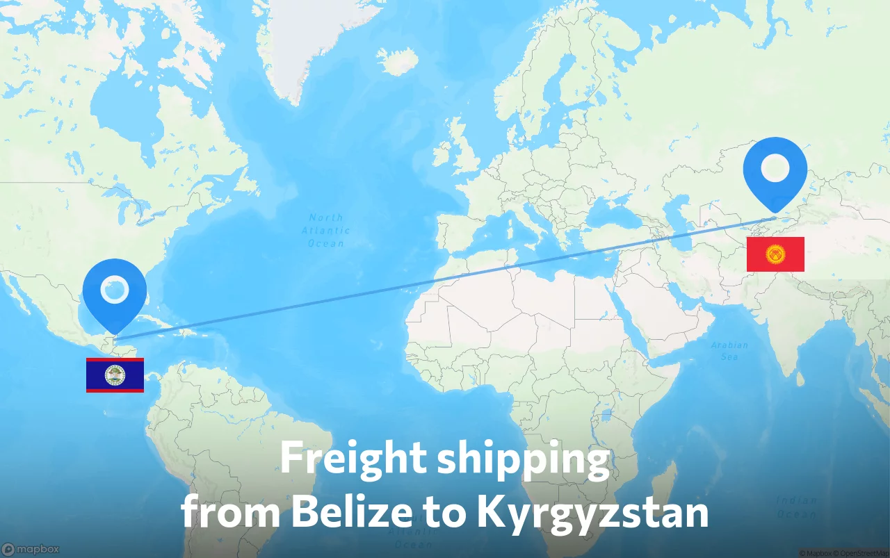 Shipping route from Belize to Kyrgyzstan