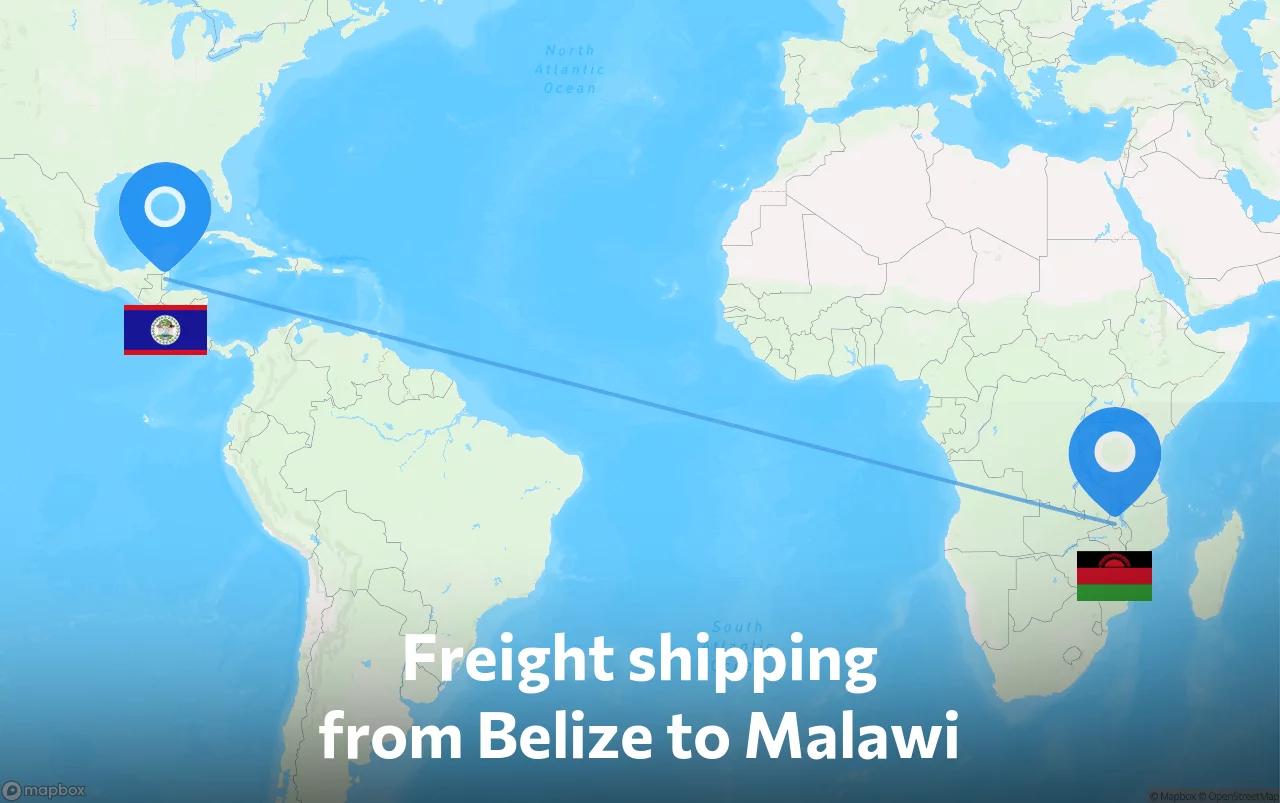 Shipping route from Belize to Malawi