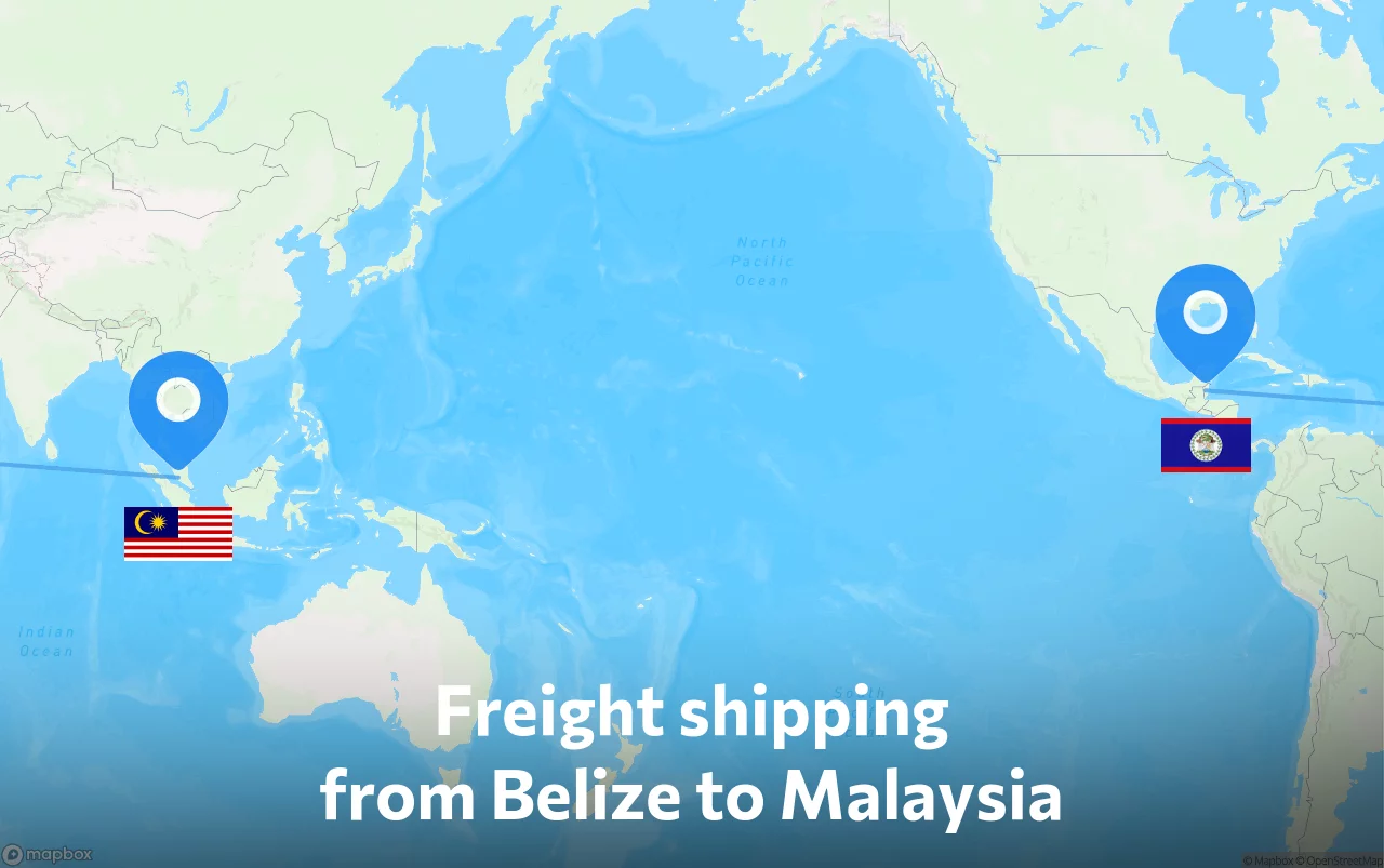 Shipping route from Belize to Malaysia