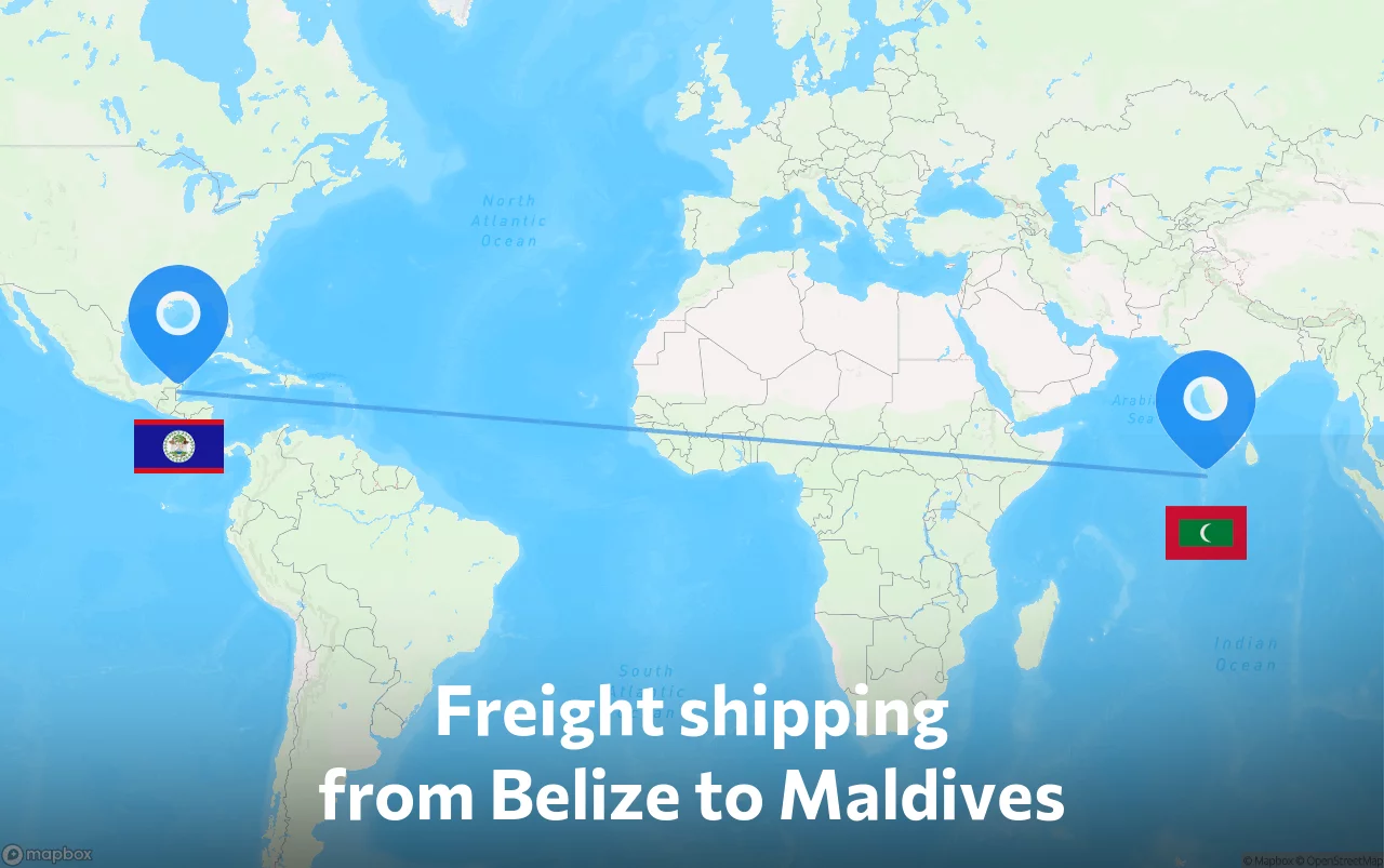 Shipping route from Belize to Maldives