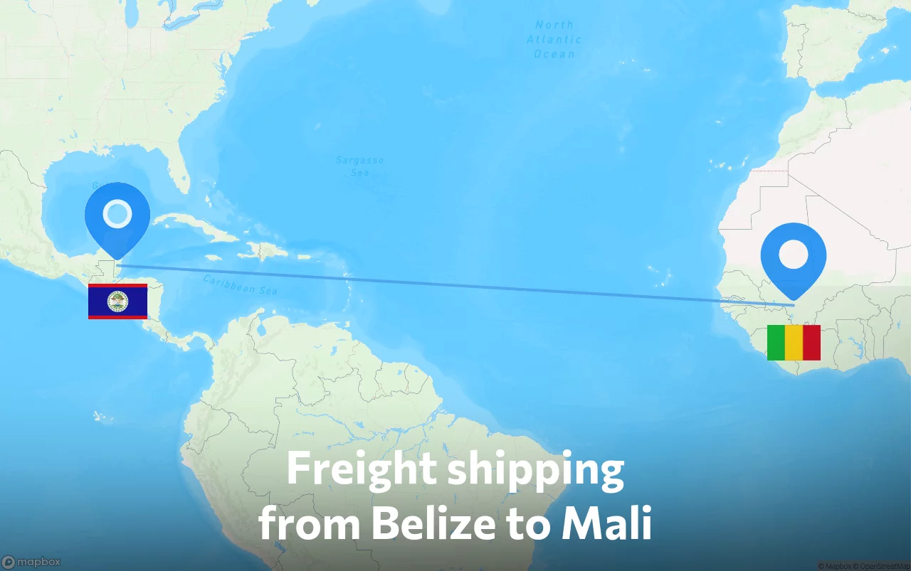 Shipping route from Belize to Mali