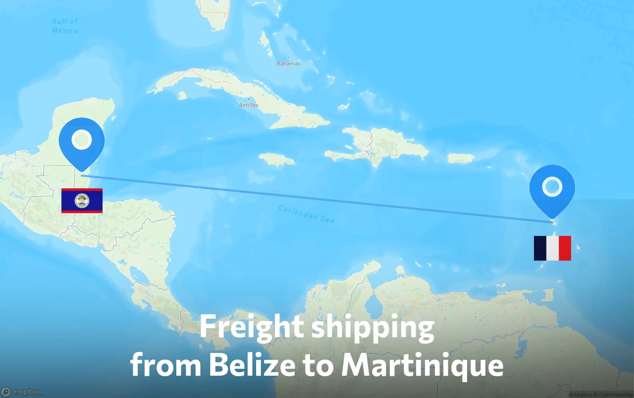 Shipping route from Belize to Martinique