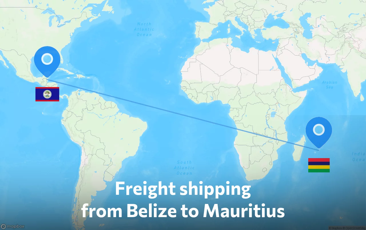 Shipping route from Belize to Mauritius