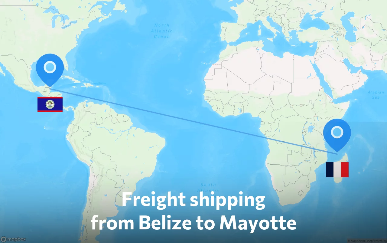 Shipping route from Belize to Mayotte