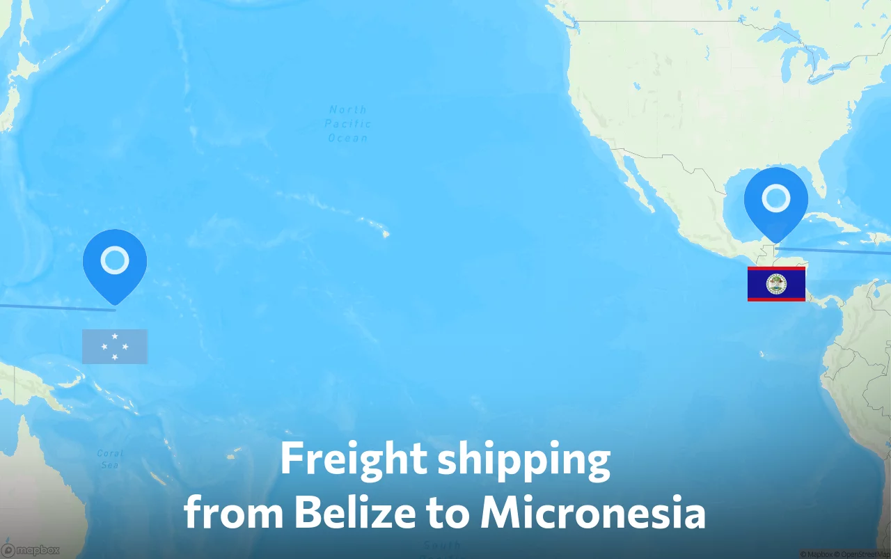 Shipping route from Belize to Micronesia