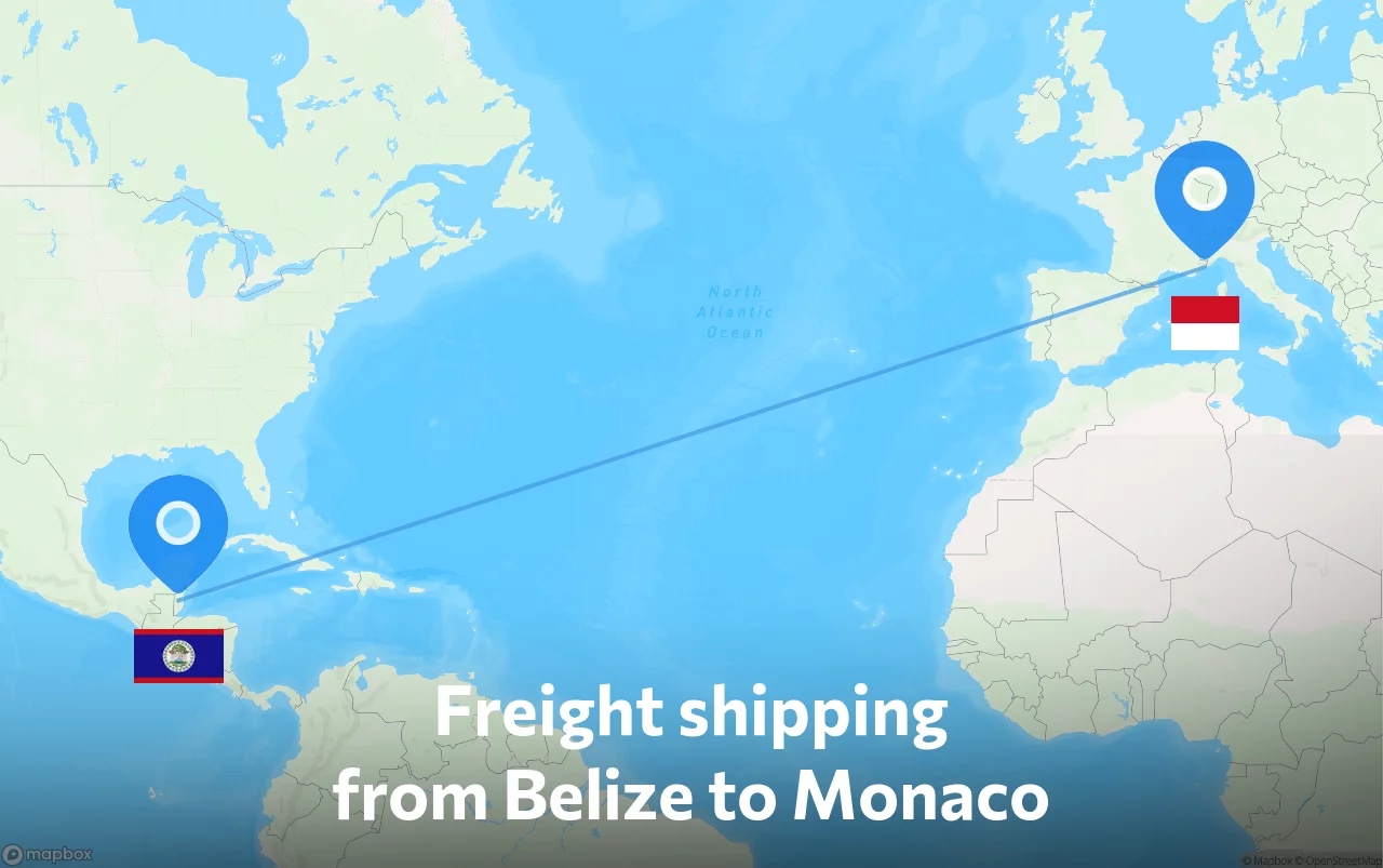 Shipping route from Belize to Monaco