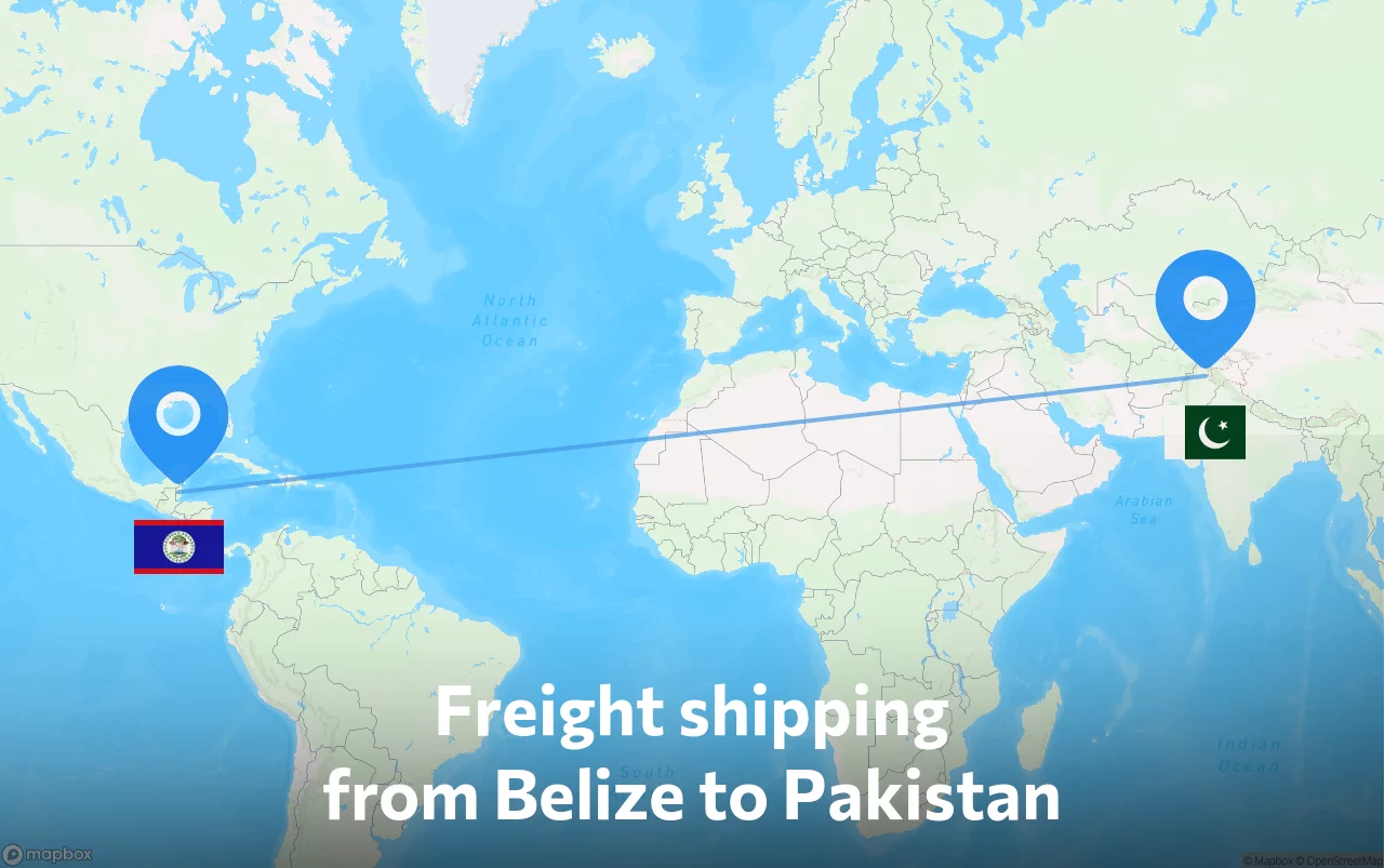 Shipping route from Belize to Pakistan