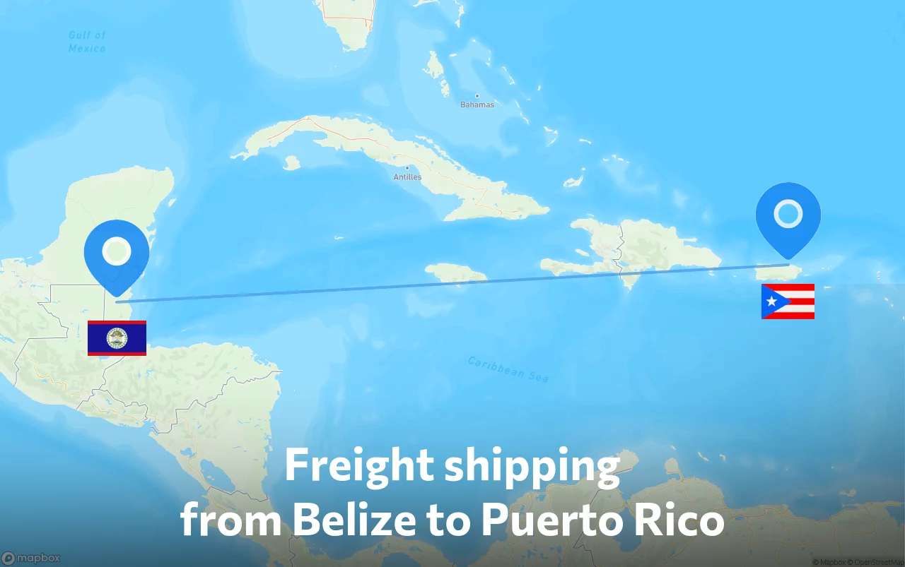 Shipping route from Belize to Puerto Rico