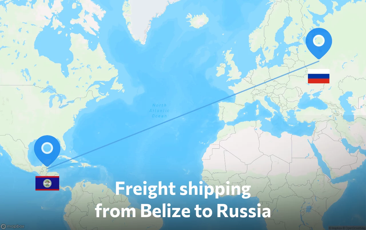 Shipping route from Belize to Russia