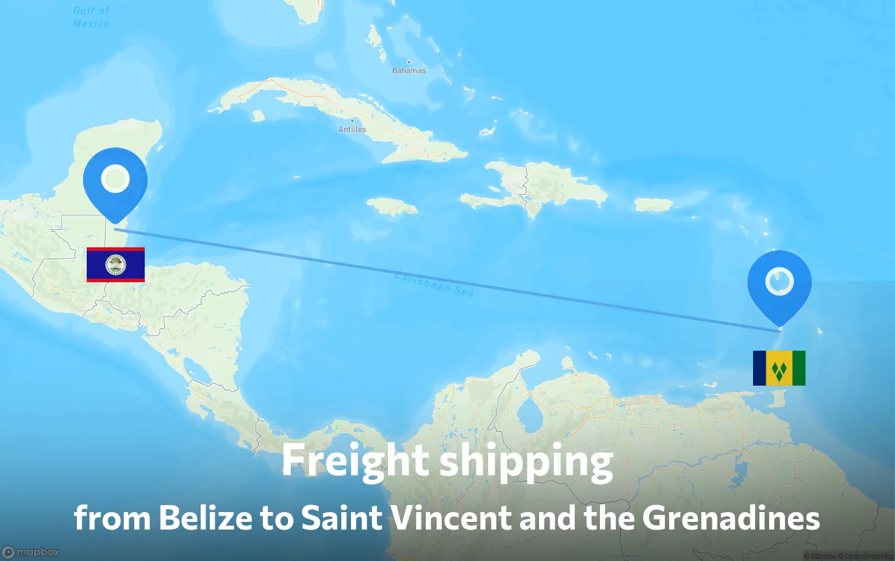 Shipping route from Belize to Saint Vincent and the Grenadines