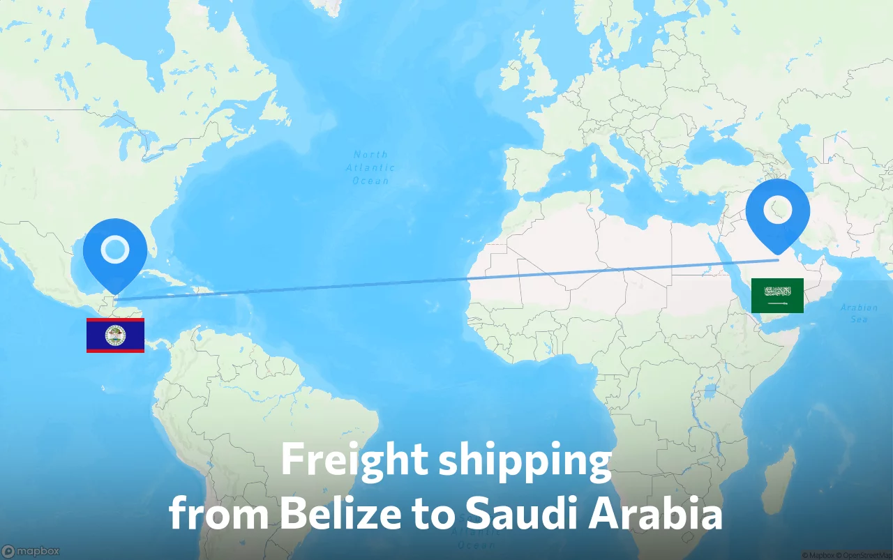 Shipping route from Belize to Saudi Arabia