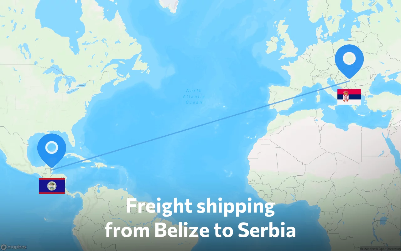 Shipping route from Belize to Serbia