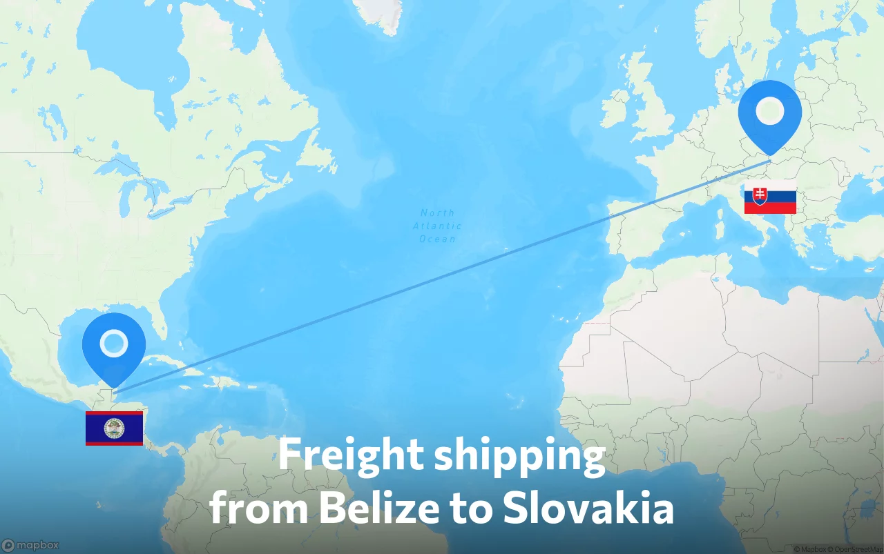 Shipping route from Belize to Slovakia