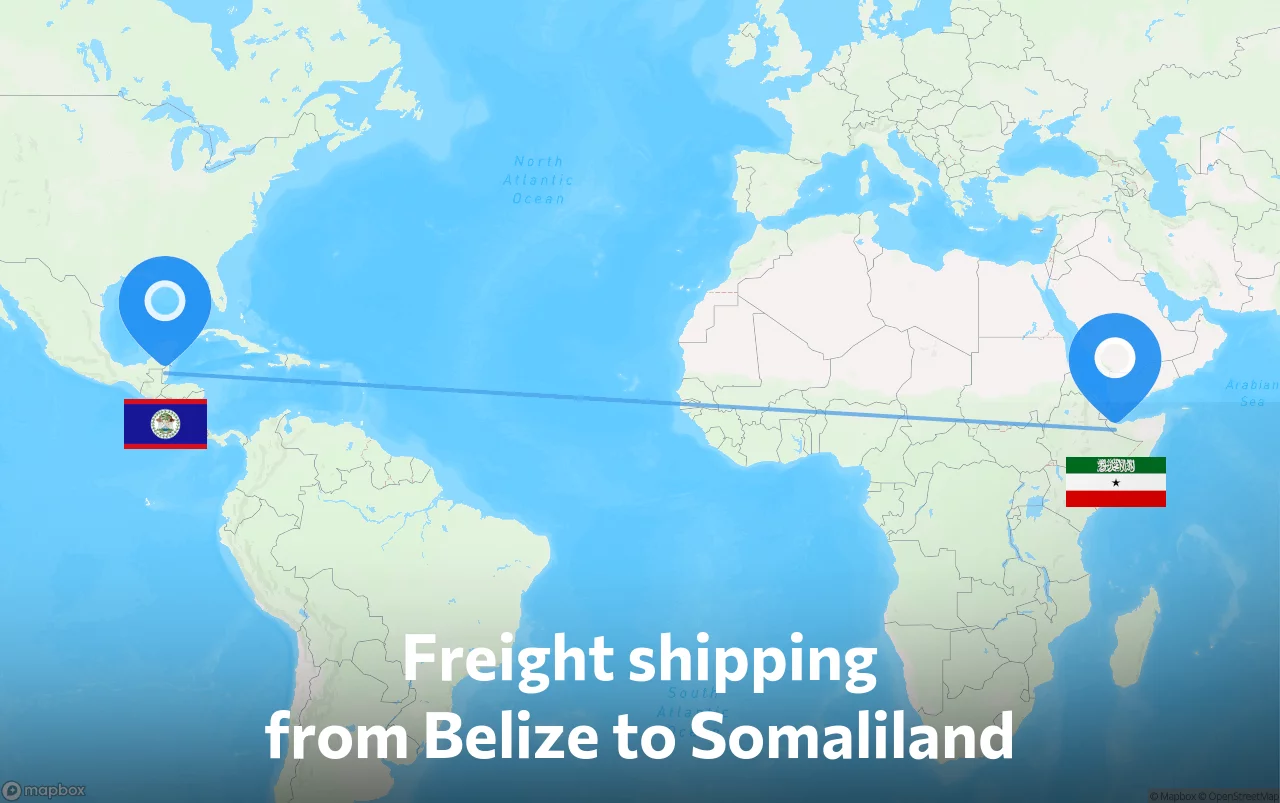 Shipping route from Belize to Somaliland