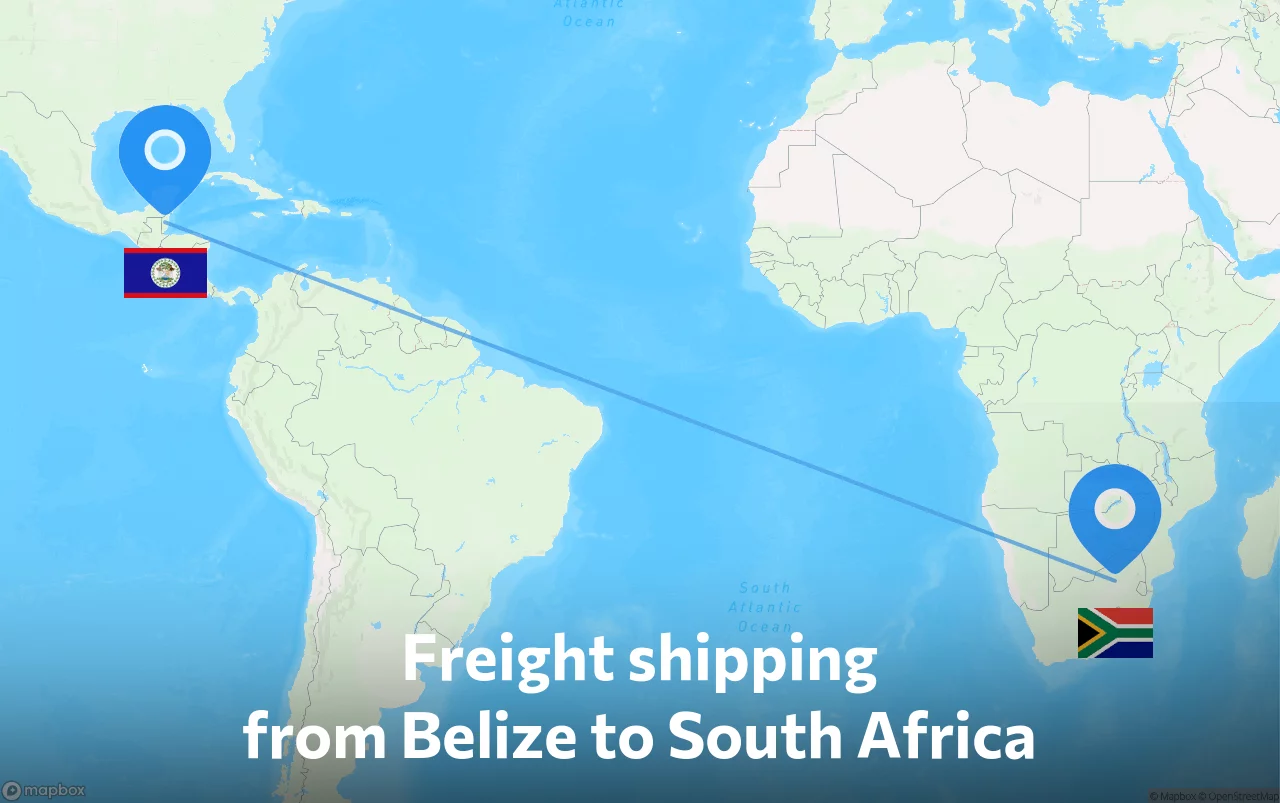 Shipping route from Belize to South Africa