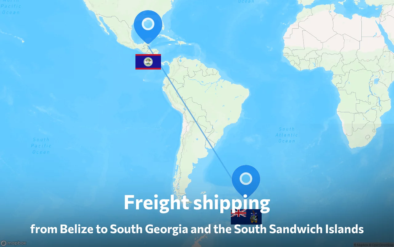 Shipping route from Belize to South Georgia and the South Sandwich Islands