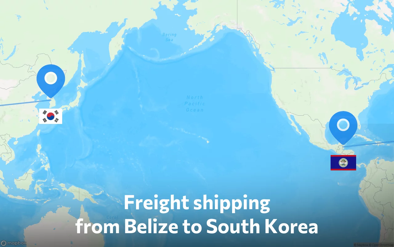 Shipping route from Belize to South Korea