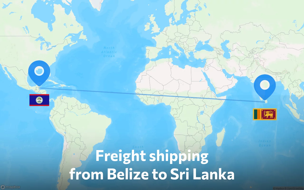 Shipping route from Belize to Sri Lanka