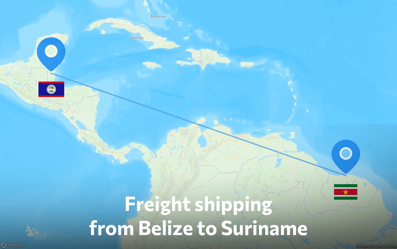 Shipping route from Belize to Suriname