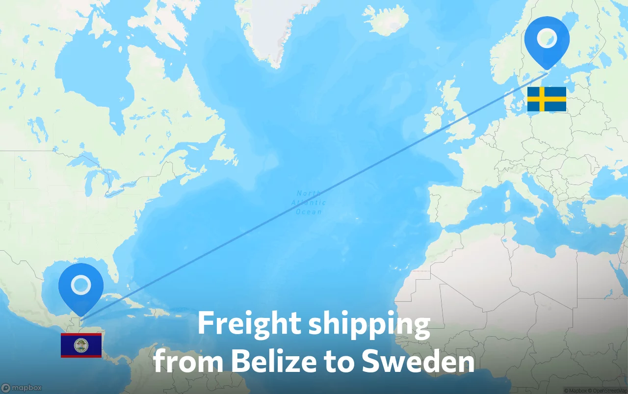 Shipping route from Belize to Sweden