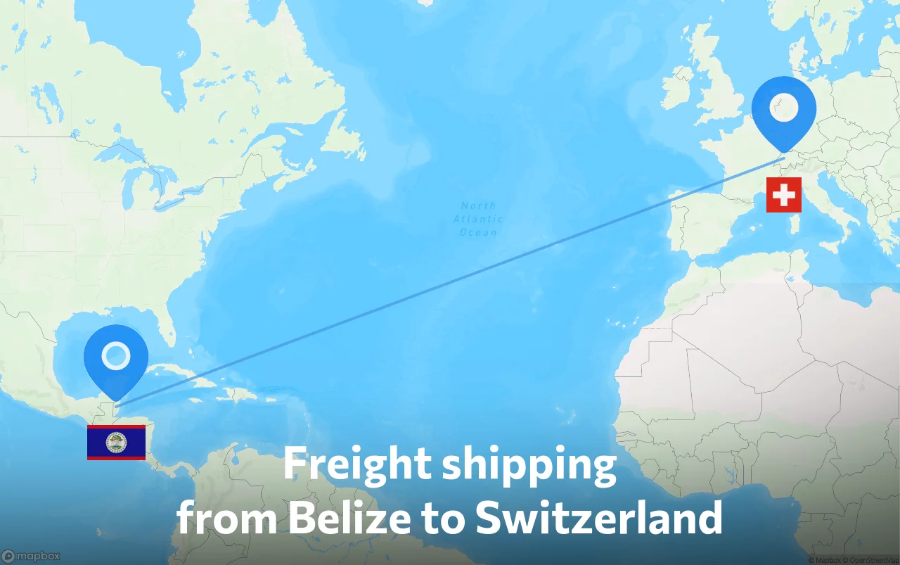 Shipping route from Belize to Switzerland