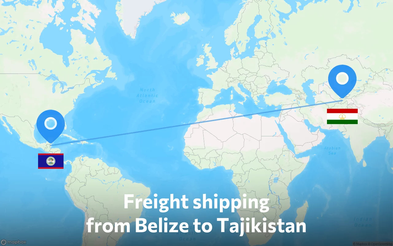 Shipping route from Belize to Tajikistan